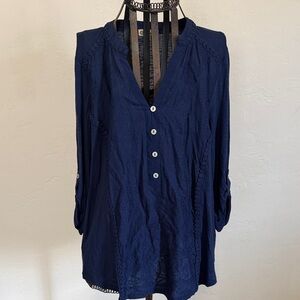 Democracy Deep Blue Blouse with Button Accents